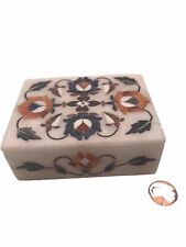 Marble Inlayed  multi colored Floral Design India marble trinket box 4”HTF picture