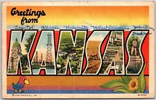 1940's Greetings From Kansas KS Landmarks Buildings Monument Posted Postcard picture