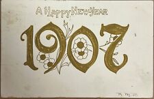 New Year 1907 Gold Gilding Floral Art Embossed Antique Postcard picture