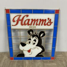 New NOS Hamm’s Beer Stained Glass Sign Bear 16” X  17.5” Americana Rare VTG USA picture