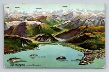 c1913 Postcard Lake Maggiore Keyed Map Lake Maggiore Landmarks Swiss Alps picture
