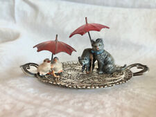Antique Collectible Vienna Bronze Cold Painted * Cats * Ducks & Red Umbrellas*  picture