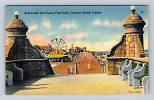 Daytona Beach FL-Florida, Boardwalk & Ocean Front Park, Antique Vintage Postcard picture
