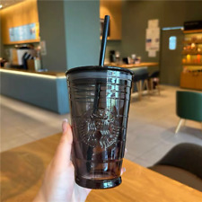Hot 2023 Starbucks Transparent Black Coffee Tumbler Glass Straw Cup 472ml picture