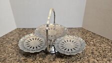 Vtg. 3-tier Metal Filigree Folding Serving Platter Tray Catering Pastry Bakery picture
