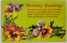 Birthday Greetings Flower Pansy Antique  Postcard Embossed Divided Back Posted picture