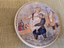 Old Antique Porcelain Pot / Jar Lid - Pegwell Bay Boat Beach Carrying Women picture