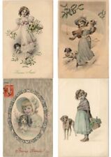 DOGS WITH CHILDREN ARTIST SIGNED VIENNA STYLE 41 Vintage Postcards (L3152) picture