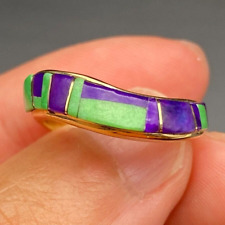 Vintage Zuni Native Purple Green Stones 14K Gold Ring Size 6.25 picture