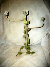 ITALIAN TOLE WHITE ROSES TOWEL RACK JEWELRY 2 ARM STANDING MID CENTURY VINTAGE picture