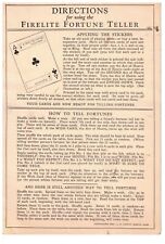 Vintage  1928 Firelite Fortune Teller  Instructions Sheet Only picture