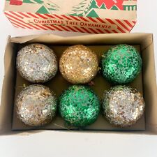 Rare Vintage Holt Howard Paper Disco Glitter Christmas 50's 6 Ornaments Box HH picture