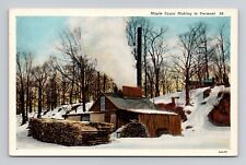 Postcard Maple Sugar Syrup Making in Vermont VT, Vintage Linen O4 picture