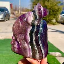 3LB Natural purple green fluorite cube hand carved Little Raccoon crystal sample picture