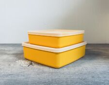 2 Vintage Tupperware Square-A-Way Containers w/ lids yellow 670 / 1456 picture