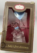Kmart Baby's First Christmas Glass Bear Ornament 2008 Blue Bowtie Heart Balloon picture