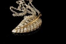 VINTAGE DIAMONDS 1/4 ct. 14K YELLOW WHITE GOLD LEAF PENDANT NECKLACE  GLM picture