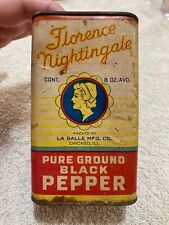 FLORENCE NIGHTINGALE VTG Pure Ground Black Pepper Paper Label Metal Spice Tin picture