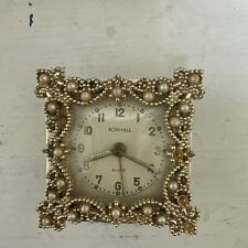 Vintage Rhinestone Jeweled Gem & Gold tone Roxhall Alarm Clock picture