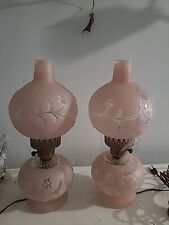Vintage Gone With The Wind Hurricane Pink Frosted Lamps (BB Shelf) picture