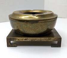 Vintage Asian Korean? Chinese? Brass Ornate Ashtray/Incense Burner W/ Stand picture