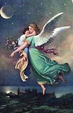 Angel Flying With Child Under Moonlight Postcard picture