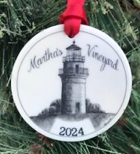 Martha's Vineyard Gay Head Lighthouse Ornament Scrimshaw Style NEW  picture