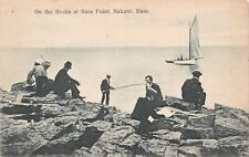 Nahant MA Massachusetts 40 Forty Steps Beach Bass Castle Rock Vtg Postcard B65 picture