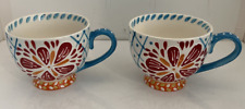 RARE find Anthropologie Dutch Wax Turquoise Floral set of 2 jumbo mugs picture