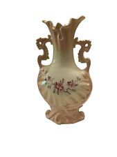 Vintage Victorian Ceramic Vase Handcrafted Dusty Rose Decoupaged Glazed USA picture