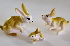 VTG Plastic Bunny Rabbit Yellow & White 3 pc Family Hong Kong picture
