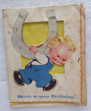 Vintage Original 1940's Mabel Lucie Attwell Die Cut Birthday Greeting card used picture