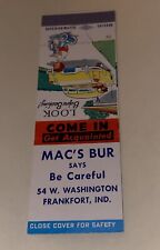 Vintage Matchbook Cover Matchcover Mac’s Bur Frankfort IN picture