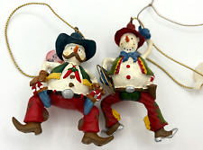 Vintage Western Cowboy Snowman Christmas Ornaments Lot of 2 Sheriff & Wrangler picture