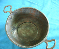 VERY OLD PRIMITIVE HAMMERED COPPER POT W/BRADDED HANDLES ROLLED EDGES picture