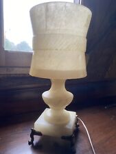 Mid Century French Solid Carved Alabaster Table Lamp On Solid Brass Feet picture