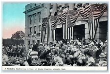 c1940 A Noticeable Gathering In Front Of State Capitol Lincoln Nebraska Postcard picture