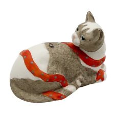 Vintage Silvestri Handcrafted Ceramic Porcelain Red Ribbon Cat Figurine Ornament picture