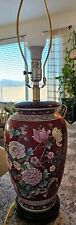 Vtg Chinoiserie Urn Chinese Asian Style Table Lamp Ceramic Porcelain Red Floral picture
