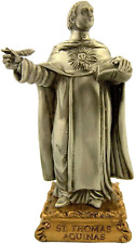 Pewter Saint St Thomas Aquinas Figurine Statue on Gold Tone Base, 4 1/2 Inch picture