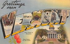 Large Letter Greetings From Vermont Linen c1940 Postcard picture