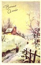 Beautiful Home In Winter Scene, Bonne Année, Happy New Year In French Postcard picture