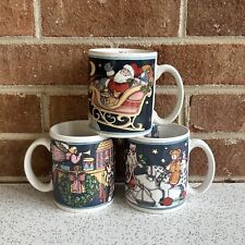 Vintage 90s Susan Winget Christmas Mugs Set of 3,  Americana Folk Mug Set picture