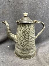 Vintage Gray Granite Ware Enameled Coffee Pot Hinges Lid Decorative Collectable picture