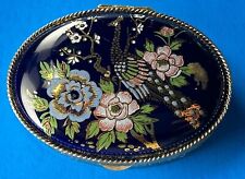Vtg Oval MICRO MOSAIC Mini Hinged Pill Blue Trinket Box Floral Silver Tone picture