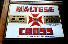 1930 MALTESE CROSS PEAR FRUIT LABEL advertising art MEDFORD OREGON picture