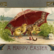 Postcard EASTER A Happy Easter shows Chicks Under Umbrella John Winsch Back 1910 picture