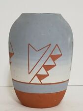 Vintage Native American Sioux Sky Blue Ombre Terracotta Pottery Barrel Vase picture