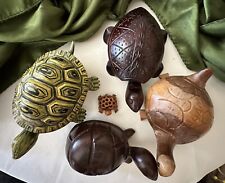Vintage Wooden Turtle/Tortoise Figurines & Trinket Boxes Lot Of 5 picture
