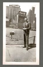 Old Vintage Found Photo Man in New York City Park Coca Cola Schaefer Beer 1940s picture